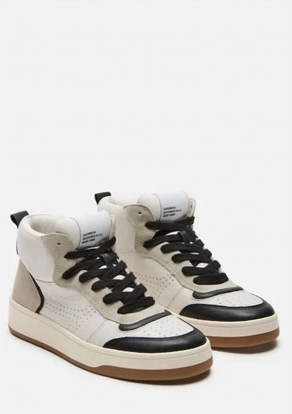 NEW STEVE MADDEN women's leather hitop sneaker in black/white